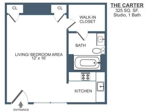 Floor plan for studio, 1 bath, 325 sqft